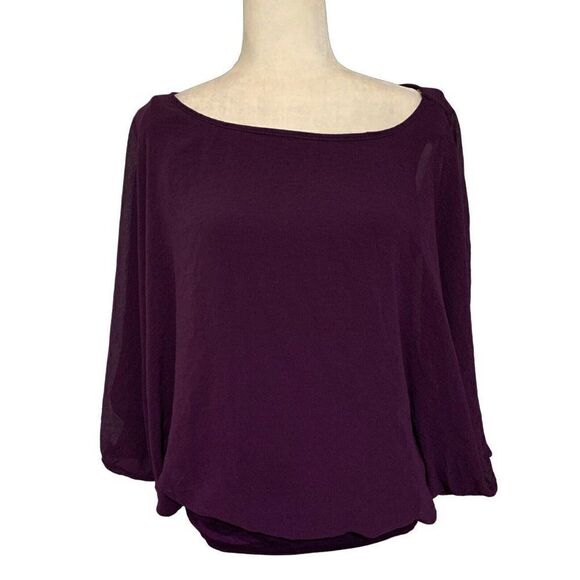 cha cha vente womens solid plum purple long sleeve blouse top xl - Picture 1 of 4
